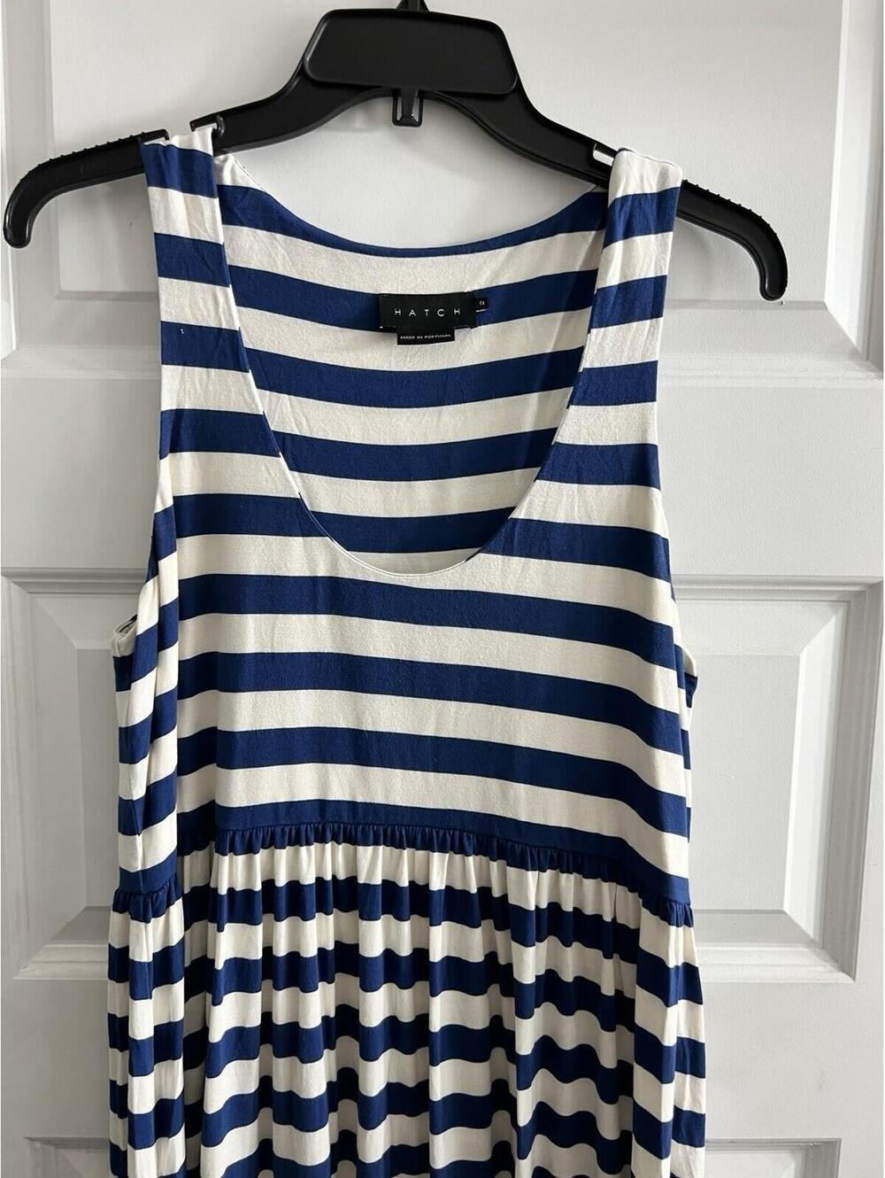 Hatch Maternity Women Sz 2 (M/8-10) Blue White Striped Maxi Dress Summer Cool - Picture 2 of 9